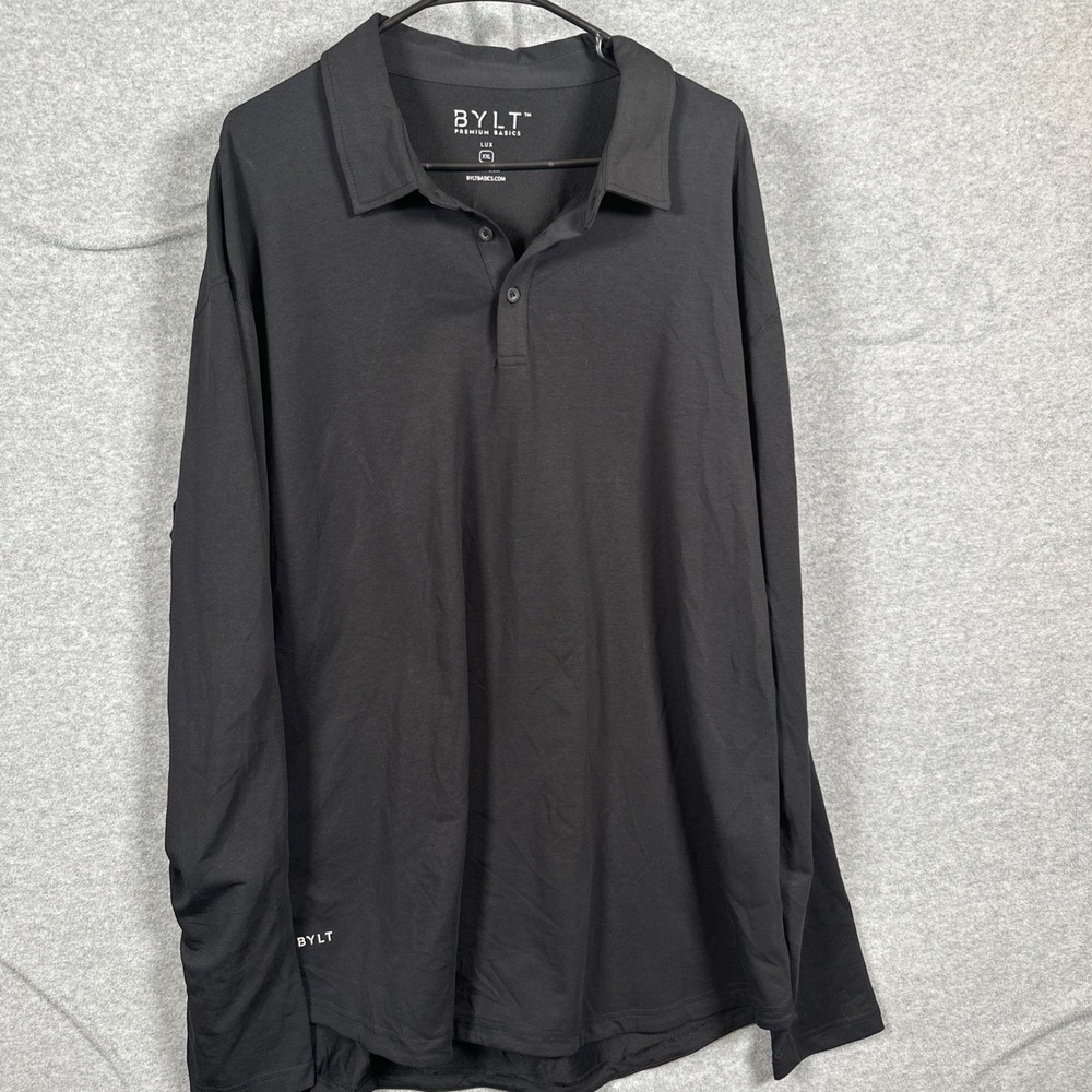 BYLT Polo Shirt Mens XXL Black LUX Long Sleeve Stretch Performance Premium Basic
